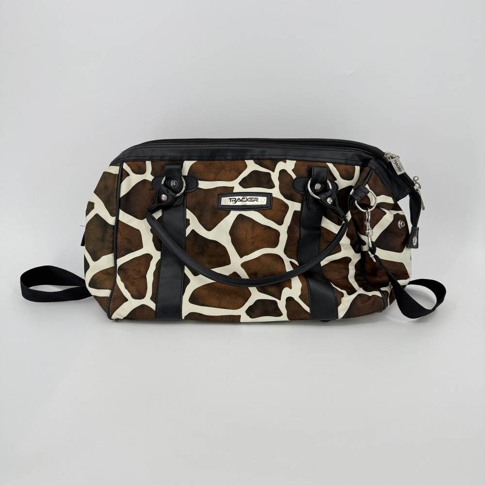 Tracker Giraffe Print Weekender Travel Bag Brown White Shoulder Strap Zip Tote